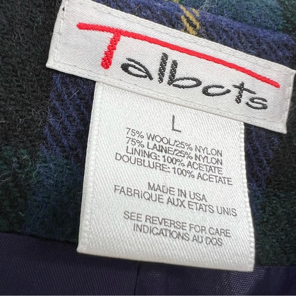 Talbots Black Watch Tartan Plaid Long Blazer Sz L Blue/Green Dark Academia - Picture 4 of 4
